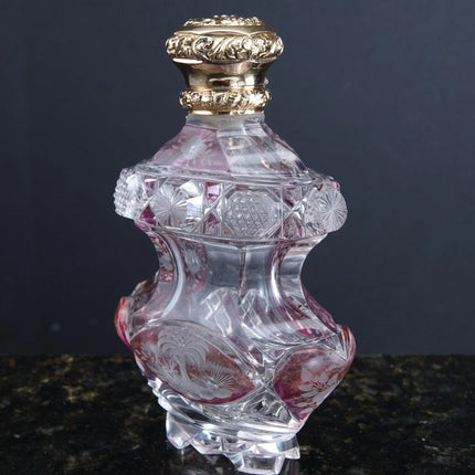 c1870 14K gold lid Cut overlay Glass Perfume bottle Corset form - Estate Fresh Austin