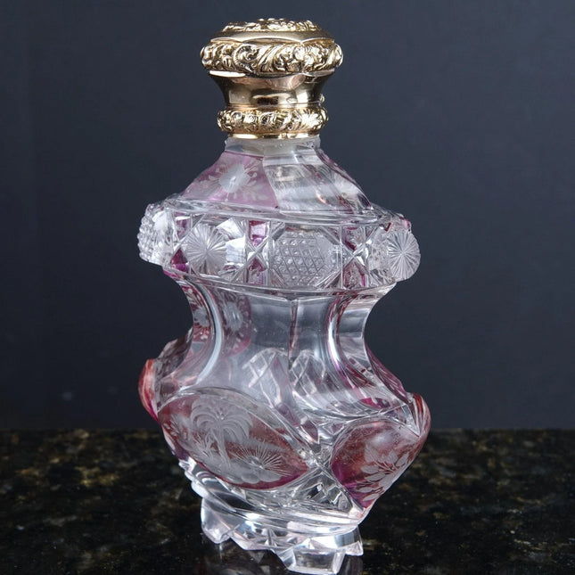 c1870 14K gold lid Cut overlay Glass Perfume bottle Corset form - Estate Fresh Austin