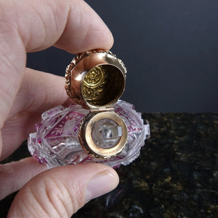 c1870 14K gold lid Cut overlay Glass Perfume bottle Corset form - Estate Fresh Austin