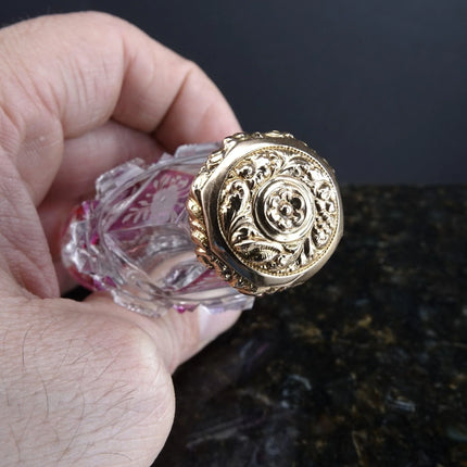 c1870 14K gold lid Cut overlay Glass Perfume bottle Corset form - Estate Fresh Austin