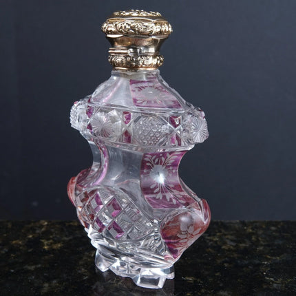 c1870 14K gold lid Cut overlay Glass Perfume bottle Corset form - Estate Fresh Austin