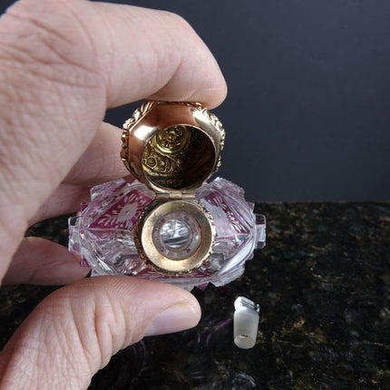 c1870 14K gold lid Cut overlay Glass Perfume bottle Corset form - Estate Fresh Austin