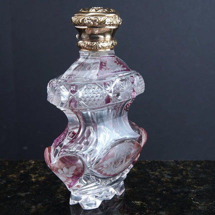 c1870 14K gold lid Cut overlay Glass Perfume bottle Corset form - Estate Fresh Austin