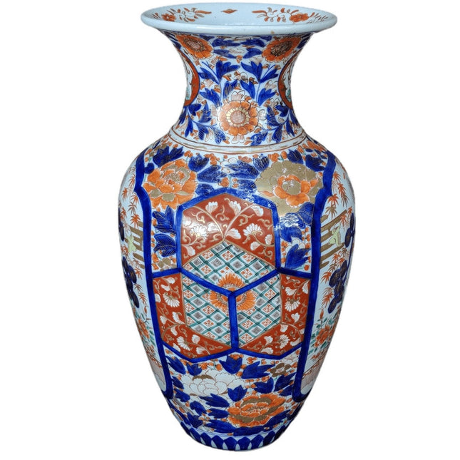 c1870 19" Imari Temple Floor Vase 10" wide Meiji Period Japanese Porcelain Palac - Estate Fresh Austin