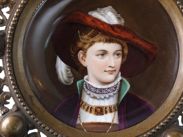 c1870 Bronze Mounted Hand Painted Porcelain Plaque - Estate Fresh Austin