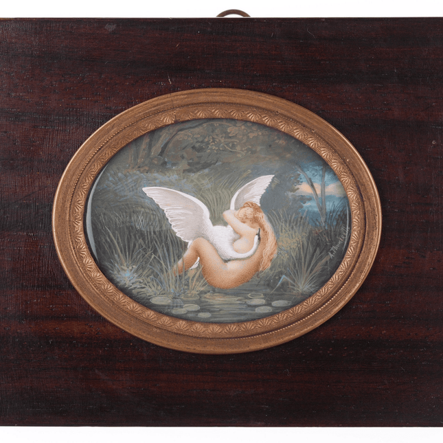 c1870 French Antique Miniature painting Leda and the Swan - Estate Fresh Austin