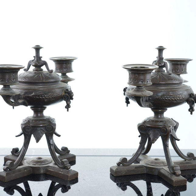 c1870 French Bronze Censer/Candlesticks pair - Estate Fresh Austin