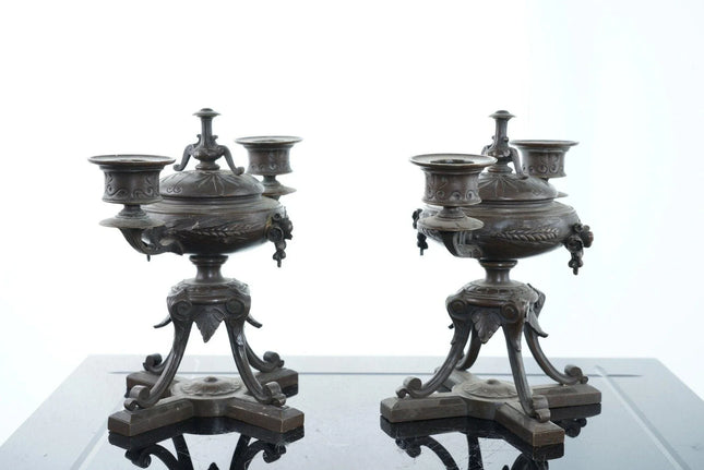 c1870 French Bronze Censer/Candlesticks pair - Estate Fresh Austin