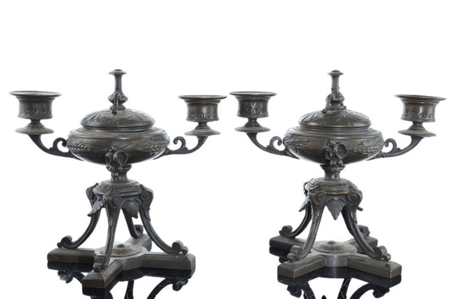 c1870 French Bronze Censer/Candlesticks pair - Estate Fresh Austin