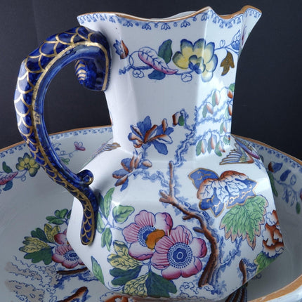 c1870 Masons Flying Bird Chinoisiere Hand Painted Polychromed Transferware Wash - Estate Fresh Austin