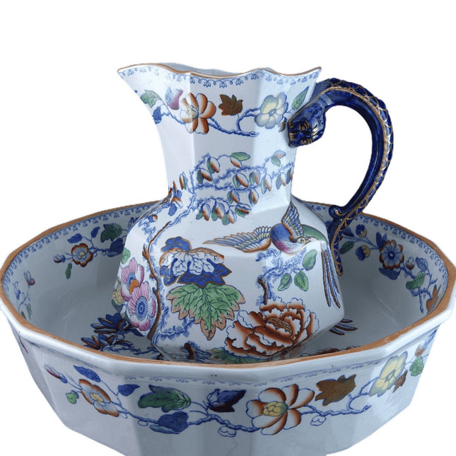 c1870 Masons Flying Bird Chinoisiere Hand Painted Polychromed Transferware Wash - Estate Fresh Austin