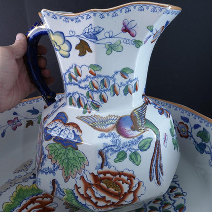 c1870 Masons Flying Bird Chinoisiere Hand Painted Polychromed Transferware Wash - Estate Fresh Austin