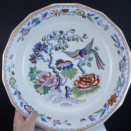 c1870 Masons Flying Bird Chinoisiere Hand Painted Polychromed Transferware Wash - Estate Fresh Austin