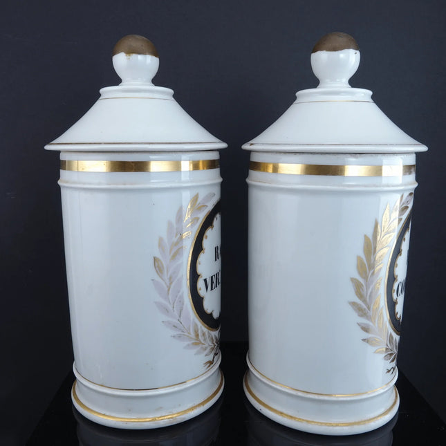 c1870 Old Paris Porcelain Apothecary Jars Pair - Estate Fresh Austin