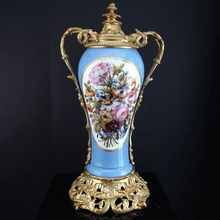 c1870 Old Paris Porcelain Bronze mounted Urn/ Oil lamp base - Estate Fresh Austin
