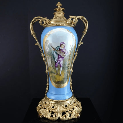 c1870 Old Paris Porcelain Bronze mounted Urn/ Oil lamp base - Estate Fresh Austin