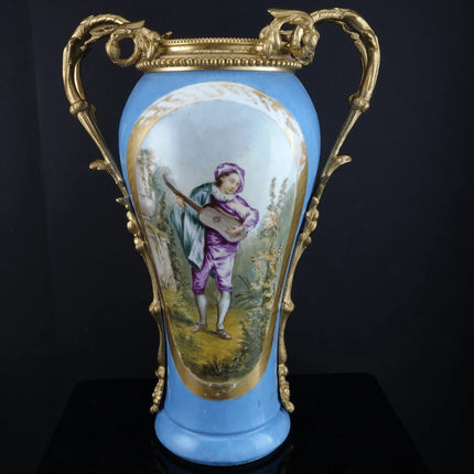 c1870 Old Paris Porcelain Bronze mounted Urn/ Oil lamp base - Estate Fresh Austin