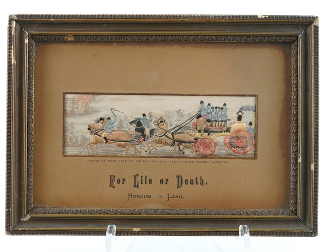 c1870's Stevengraph Pure Silk Woven Picture of Steam Fire Engine and Firemen "Fo - Estate Fresh Austin