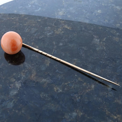 c1880 14k Gold/Gem grade Coral Cabochon Stickpin - Estate Fresh Austin