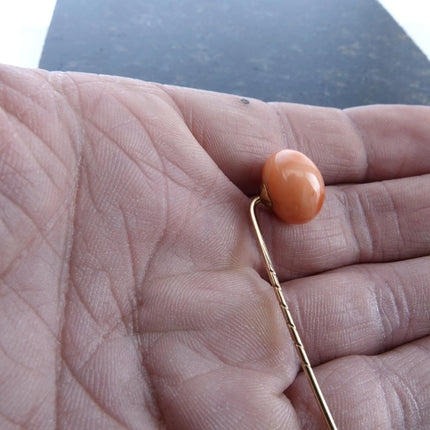 c1880 14k Gold/Gem grade Coral Cabochon Stickpin - Estate Fresh Austin