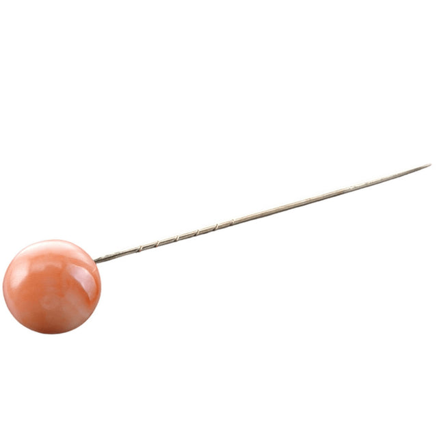 c1880 14k Gold/Gem grade Coral Cabochon Stickpin - Estate Fresh Austin