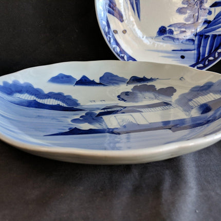 c1880 2 Japanese Blue/white Porcelain Chargers Hand Painted 10.75" & 11.25" - Estate Fresh Austin