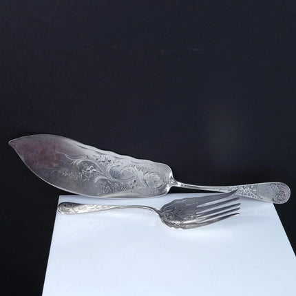 c1880 American Sterling Silver Fish Serving set by R Harris & Co Washington DC - Estate Fresh Austin