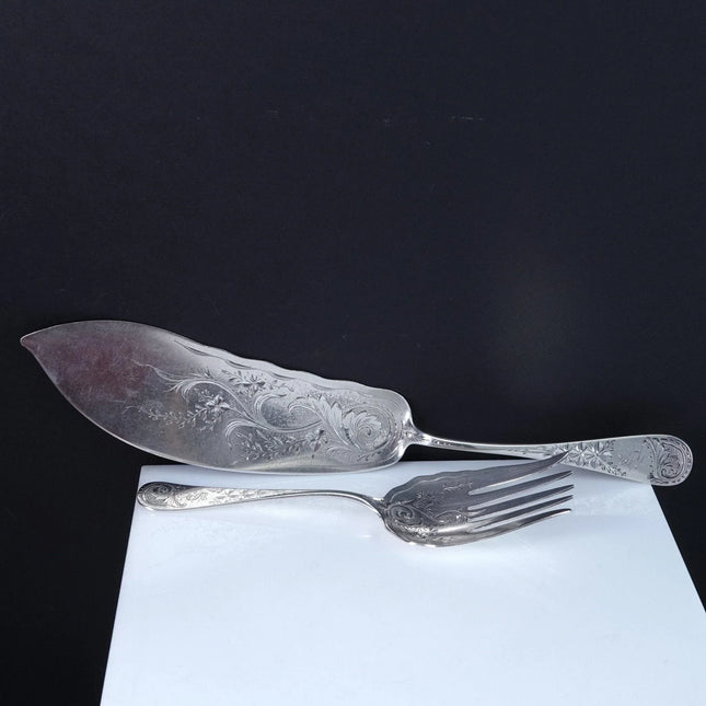 c1880 American Sterling Silver Fish Serving set by R Harris & Co Washington DC - Estate Fresh Austin