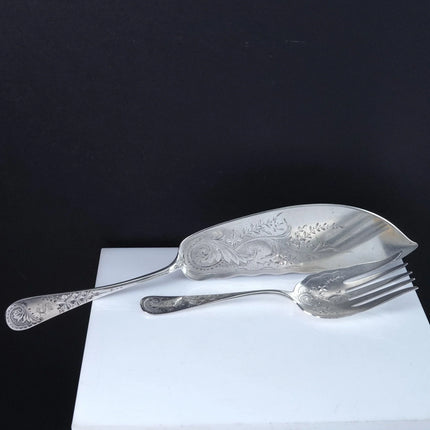 c1880 American Sterling Silver Fish Serving set by R Harris & Co Washington DC - Estate Fresh Austin