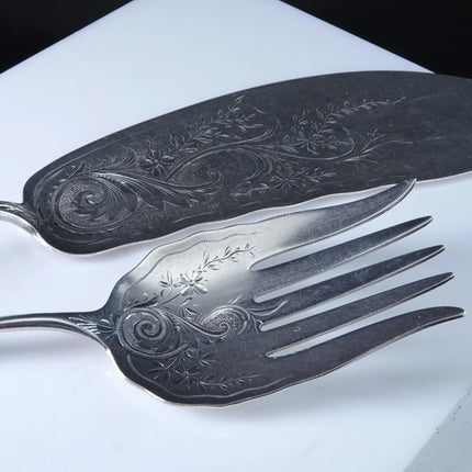 c1880 American Sterling Silver Fish Serving set by R Harris & Co Washington DC - Estate Fresh Austin