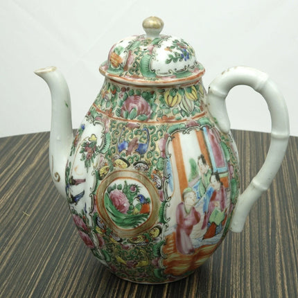 c1880 Antique Chinese Famille Rose Medallion Fluted Teapot - Estate Fresh Austin
