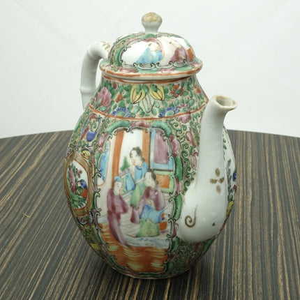 c1880 Antique Chinese Famille Rose Medallion Fluted Teapot - Estate Fresh Austin