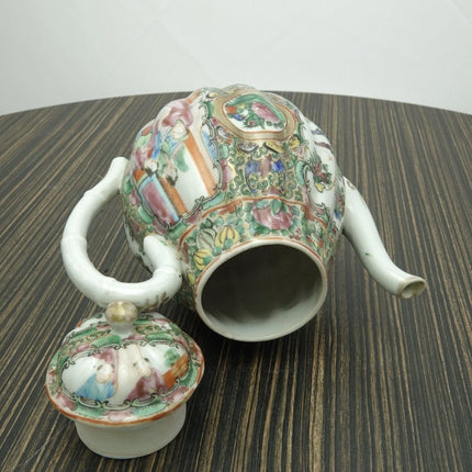 c1880 Antique Chinese Famille Rose Medallion Fluted Teapot - Estate Fresh Austin