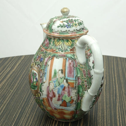 c1880 Antique Chinese Famille Rose Medallion Fluted Teapot - Estate Fresh Austin