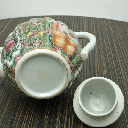 c1880 Antique Chinese Famille Rose Medallion Fluted Teapot - Estate Fresh Austin