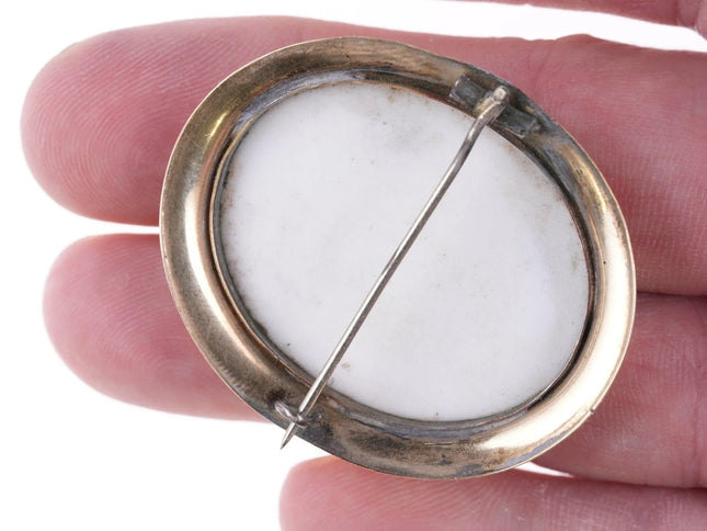 c1880 Antique Miniature Hand Painted porcelain plaque brooch pin - Estate Fresh Austin