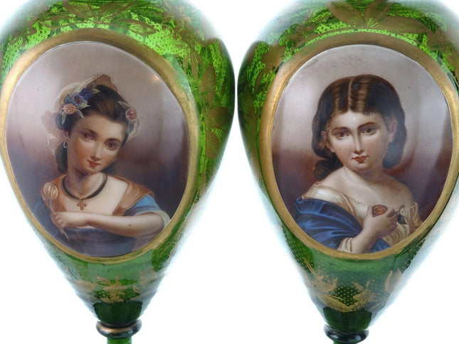 c1880 Antique Moser Portrait Urns Pair - Estate Fresh Austin