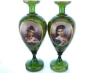 c1880 Antique Moser Portrait Urns Pair - Estate Fresh Austin