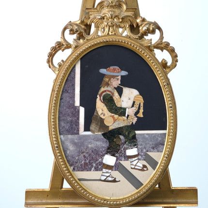 c1880 Antique Pietra Dura Bronze Mounted Double Locket Picture frame on Easel Mi - Estate Fresh Austin