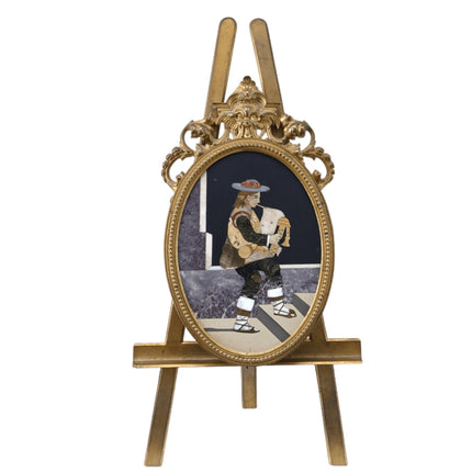 c1880 Antique Pietra Dura Bronze Mounted Double Locket Picture frame on Easel Mi - Estate Fresh Austin