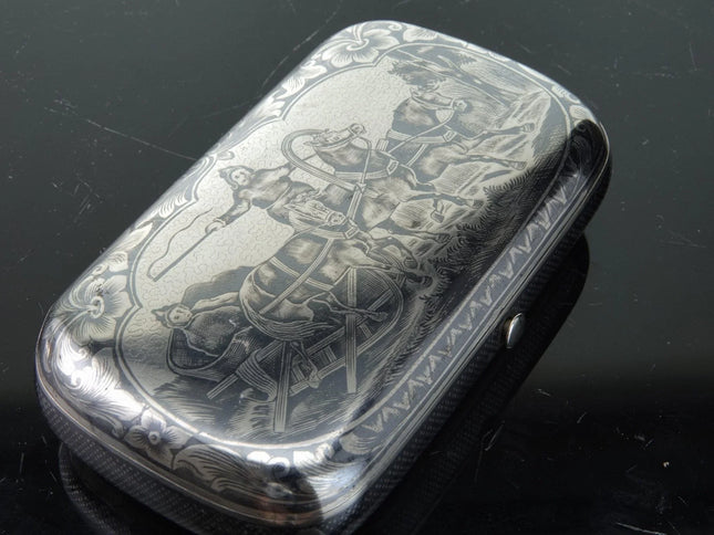 c1880 Austro-Hungarian 800 Niello Silver Cheroot Case Snuff box - Estate Fresh Austin