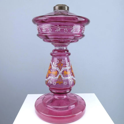 c1880 Cranberry Enameled Oil Lamp Base - Estate Fresh Austin