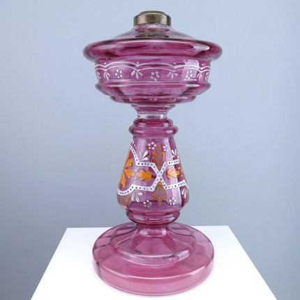 c1880 Cranberry Enameled Oil Lamp Base - Estate Fresh Austin