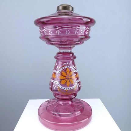 c1880 Cranberry Enameled Oil Lamp Base - Estate Fresh Austin