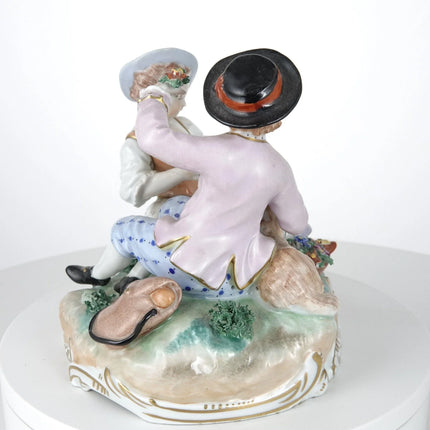 c1880 Dresden Figure Group Children with Lamb and Birdcage - Estate Fresh Austin