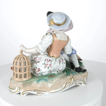 c1880 Dresden Figure Group Children with Lamb and Birdcage - Estate Fresh Austin