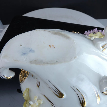 c1880 Dresden Porcelain Bird on Nest Potpourri Box with applied flowers - Estate Fresh Austin