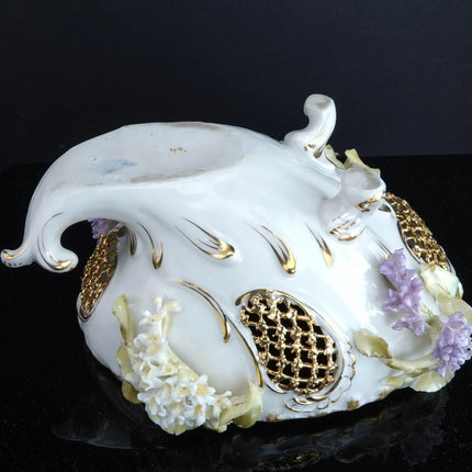 c1880 Dresden Porcelain Bird on Nest Potpourri Box with applied flowers - Estate Fresh Austin