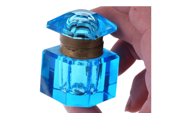 c1880 Faceted Blue Glass inkwell - Estate Fresh Austin