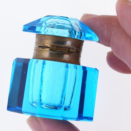 c1880 Faceted Blue Glass inkwell - Estate Fresh Austin